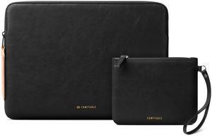 Comfyable Slim Protective Laptop Sleeve with Accessory Pouch Compatible with 13/13.3/14 Inch MacBook Pro & MacBook Air, Mac Travel Case, Slim PU Leather Laptop Cover M4/M3/M2/M1 2025-2021, Black