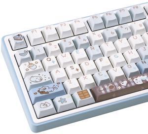 COOMICKEY PBT Keycaps, Blue White Cute Puppy Keycaps, 95 Keys Cherry Profile Key Cap Dye-Sublimation, Custom Keyboard Keycap Set for 61/64/68/84/87 Cherry MX Mechanical Keyboard