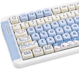 COOMICKEY PBT Keycaps, MOA Profile Cute Blue White Keycaps, Kawaii Dye Sublimation Keycap, 132 Keys Keycap Set for Cherry Gateron MX Switches Keyboards Custom Keyboard 60 65 75 100 Percent
