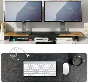 Felt Desk Mat & Dual Monitor Stand Riser
