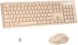 MPTOG Wireless Keyboard and Mouse Combo, Full-Size 104-Key Office Keyboard with 15 Function Keys, Numeric Keypad, Single USB Receiver, Compatible with PC and Laptop(Milk-Tea Only)