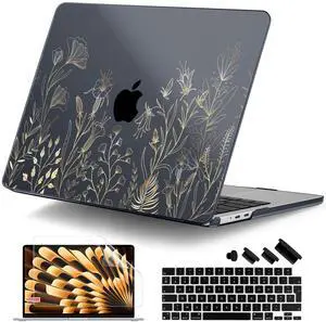 DONGKE Compatible with M4 MacBook Air 15 inch Case 2025 2024 2023 A3241 A3114 A2941 M3 M2 Liquid Retina Display Touch ID, Plastic Hard Case & Keyboard Skin & Screen Protector - Floral Blooming