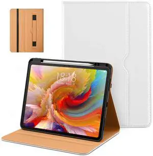 DTTO for iPad Pro 13 inch Case (M4) 2024, Premium Leather Business Folio Stand Cover with Pencil Holder - Auto Wake/Sleep and Multiple Viewing Angles, Built in Hand Strap & Pocket, White