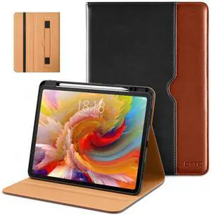 DTTO for iPad Pro 13 inch Case (M4) 2024, Premium Leather Business Folio Stand Cover with Pencil Holder - Auto Wake/Sleep and Multiple Viewing Angles, Built in Hand Strap & Pocket, Black Brown