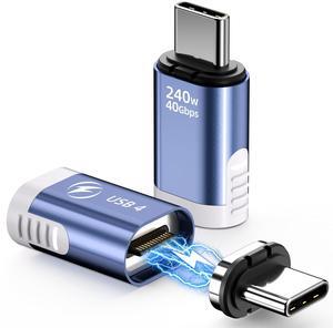 USB C Magnetic Adapter 240W, (2 Pack) Magnetic USBC Adapter 24 Pin Straight with USB4 40Gbps 8K 60Hz Video for iPhone 15/16 Series, Thunderbolt 3/4, MacBook Pro/Air and More Type C Devices, Blue