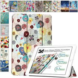 DuraSafe Cases for iPad 10.2 Inch 9 8 7 2021 2020 2019 [iPad 9th / 8th / 7th Gen ] A2197 A2270 A2602 Printed Smart Trifold Lightweight Soft Silicone Transparent Front & Back Cover - Yarn Flowers