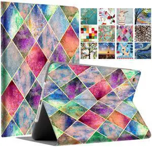 DuraSafe Cases for iPad 10.2 Inch 9 8 7 2021 2020 2019 [iPad 9th / 8th / 7th Gen ] A2197 A2270 A2602 Printed Folio Magnetic Smart Protective Sleek & Classic Design Cover - Diamond Grid
