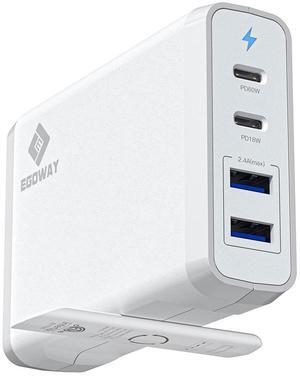 4-Port USB Charger, EGOWAY 90W Wall Charger, 60W & 18W Dual USB C and Dual USB A Ports 12W, Multi for MacBook, iPhone 15 14 13 Pro Max, Galaxy, Laptop Tablet iPad (White)