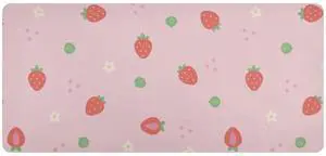 Mouse Pad Desk Mat Leather Desk Pad Large Gaming Desk Cover Protector Mat for Keyboard Computer Laptop Office Waterproof 35.4 x 16.5 Inch Cute Strawberry