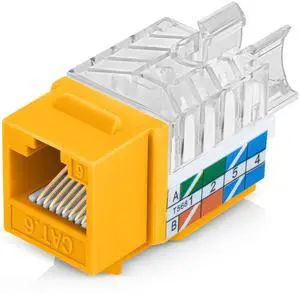 Everest 45deg Angled RJ45 Cat6 Keystone Jacks 20-Pack in Yellow - Slim Profile Female RJ45 Connectors - Cat 6 Keystone Jack - Compatible with 45deg Angled Speed Termination Tool - 45Term (B0BL3GS7ZY)