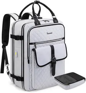 FABIEN CHERON Travel Backpack for Women, 50L Carry On with USB Charging Port, Anti Theft, 17.3 Inch Laptop Compatible, White, Large