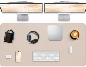 Extra Large Desk Mat, Desk Mouse Pad,Waterproof PU Leather Desk Protector, Large Desk Blotter, Easy Clean Laptop Desk Writing Mat for Office/Work/Home/Decor(Beige, 55" x 24")