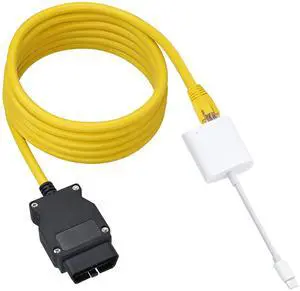Lightning to Ethernet, 2 in 1 Phone to OBD2,ENET Rj45 Cable ethernet Connector Tools to OBD Interface Cable Coding F-Series 10/100Mbps High Speed,Ethernet Adapter with Charge Port Plug and Play[White]