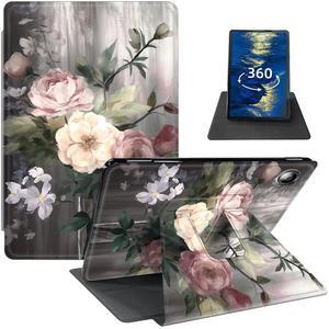 Case for Kindle Fire HD 8 & Fire HD 8 Plus Tablet (12th Generation 2022 & 10th Generation 2020 Release) 8" PU Leather 360 Degree Rotating Swivel Stand Smart Cover with Auto Wake/Sleep,Art Flowers
