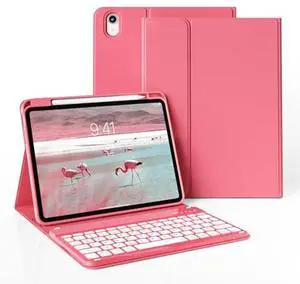 GKABXY Keyboard Case for iPad (A16) 11th Gen 11 inch 2025 & iPad 10th Gen 10.9 inch 2022,7-Color Backlit Wireless Bluetooth Keyboard,Soft TPU Back Shell with Pencil Holder, Auto Sleep/Wake (Hot Pink)