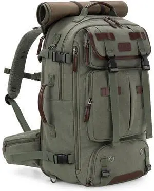 Gonex Canvas Backpack, Vintage 3-in-1 Convertible Laptop Bag for Travel, Work & College, Large Carry-On Rucksack for Men & Women (Classical Green)
