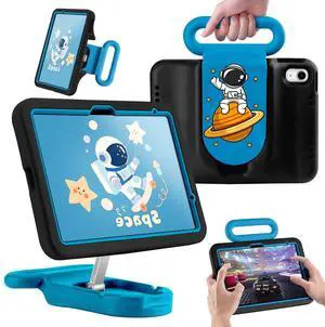 Kids Case for iPad (A16) 11th/10th Generation 11''/10.9'' 2025/2022,Child Friendly Case with Adjustable Stand,Fully-Body Shockproof Protective Cover for iPad Air 11 (M3/M2) 2025/2024.(Black-Blue)