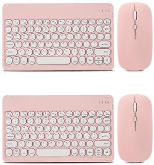 2 Pack Ultra-Slim Bluetooth Keyboard and Mouse Portable Mini Wireless Keyboard Rechargeable for Apple iPad iPhone Samsung Tablet iPhone Smartphone iOS Android Windows, Round Keys Pink