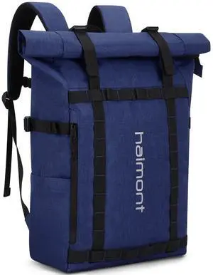 Haimont Roll Top Laptop Backpack Water Resistant Travel Casual Daypack Backpack for Outdoors Camping, Hiking, Unisex, 20L, Navy Blue