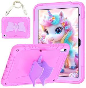HAIKEDZ Case for iPad (A16) 11th Generation 2025 11-Inch/10th Generation for Kids Girls,iPad Cover 10th Gen 10.9 inch 2022 Shockproof Protective with Unicorn Stand & Shoulder Strap (Pink+Purple)