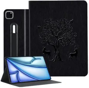 HFcoupe for 2024 iPad Air 13 inch Case M2, Book Style iPad 12.9 Pro Cases 6th/5th Gen with Elastic Pencil Holder, Magnetic Closure, Embossing Print Folio Cover Auto Wake/Sleep, Blackness