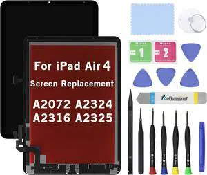 HOYRTDE Screen Replacement for iPad Air 4 4th Generation A2072 A2324 A2316 A2325 10.9" LCD and Glass Touch Digitizer Premium Kit with Tools - Black
