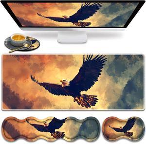 Large Gaming Mouse Pad, Keyboard Wrist Rest Pad + Mouse Wrist Pad + Coaster 4 in 1 Set, Extended Waterproof Non-Slip Desk Mat, Suitable for Office Home Learning Games, Flying Vulture