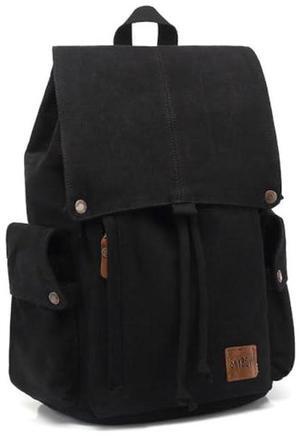 HUAETING Canvas Vintage Backpack Casual Outdoor Daypack Rucksack for Men Women 15.6inch Laptop Hiking Travel Backpacks (BLACK)