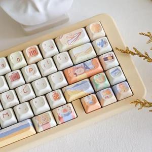 Hunfuthr PBT Keycaps, Yellow White Custom Round Keycaps, 150 Keys Cute DMA Profile Keycaps Set, Dye-Sub Kawaii Keyboard Key Cap for 60% 65% 70% 75% 100% Cherry MX Switches Mechanical Gaming Keyboard