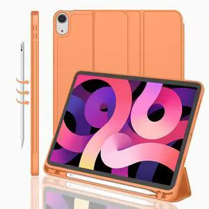 iMieet iPad Air 11 Inch Case M3(2025) / M2 (2024), iPad Air 5th/4th Generation Case 2022/2020 10.9 Inch with Pencil Holder,Trifold Stand Smart Case with Soft TPU Back(Orange)