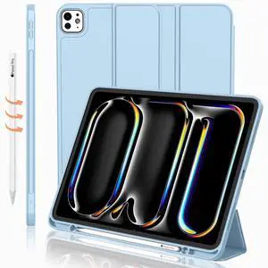 iMieet iPad Pro 13 Inch Case M4 (2024) with Pencil Holder, Trifold Stand Smart Case with Soft TPU Back, Auto Wake/Sleep (Sky Blue)