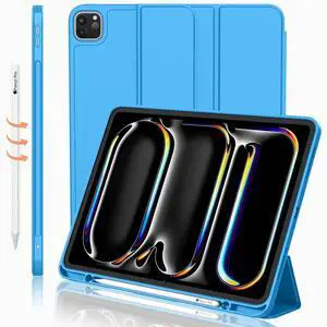 iMieet iPad Pro 13 Inch Case M4 (2024) with Pencil Holder, [Support Pencil Pro and Pencil (USB-C)],Trifold Stand Smart Case with Soft TPU Back, Auto Wake/Sleep (Ocean Blue)