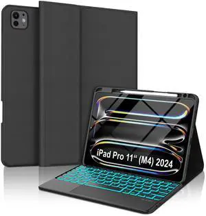 IVEOPPE for iPad Pro 11-inch Case with Keyboard (M4) - Magnetic Wireless Bluetooth Keyboard with Multi-Touch Trackpad 7 Colors Backlit Stain Proof Folio Keyboard Cover for iPad Pro 11 Inch 2024,Black