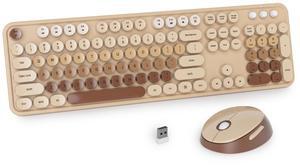 iRoboosta Brown Colorful Wireless Keyboard and Mouse Combo Set, 2.4GHz Cute Typewriter Keyboard with Round Keycaps, Full Size with Number Pad, Home and Office Aesthetic Keyboards (Brown)