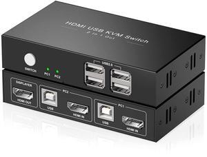 HDMI KVM Switch 1 Monitors 2 Computers, USB KVM Switches Sharing 4 USB, Support Wireless Keyboard and Mouse, Powered by USB, with 2 HDMI and 2 USB Cables...