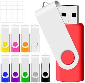 64GB USB Flash Drive 10 Pack, USB Drives 64GB JBOS Memory Stick Swivel Gig Stick Flash Drives 64GB USB2.0 Pendrive, Thumb Drives 10 Pack, Zip Drive, Jump Drive, 64GB USB (Mixed Colors)