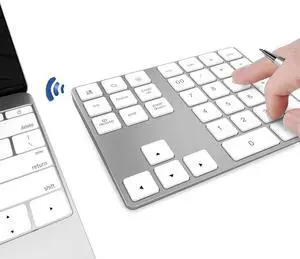 JOYEKY Bluetooth Number Pad, Wireless Numeric Keypad, USB-C Rechargeable External 34-Keys Numpad, Financial Data Entry Keyboard for iMac, MacBook Air/Pro, PC Desktop, Laptop Notebook(Silver)