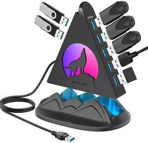 JoyReken USB Hub 3.0, 7-Port USB Hub with RGB Night Light and Base, Vertical USB a Splitter for Desktop,Laptop, MacBook, Xbox, PS4/5, Game Console, Flash Drive, XPS, PC, Printer, Camera, Keyboard JoyReken USB Hub 3.0, 7-Port USB Hub with RGB Night Light and Base, Vertical USB a Splitter for Desktop,Laptop, MacBook, Xbox, PS4/5, Game Console, Flash Drive, XPS, PC, Printer, Camera, Keyboard