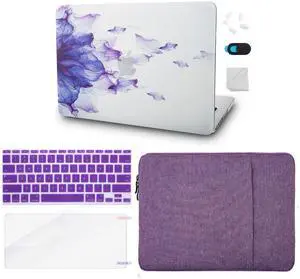 KECC Compatible with MacBook Air 13 inch Case 2022-2018 A2337 M1 A2179 A1932 Retina Touch ID Plastic Hard Shell Keyboard Cover Sleeve Screen Protector (Purple Flower)