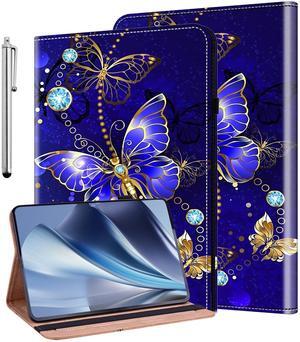 KEFBWAO Case for All-New Fire 7 Tablet (12th Generation, 2022 Release), Stylus Holder Flip Wallet Leather Shockproof Cover for Fire 7 Tablet Case, Diamond Butterfly