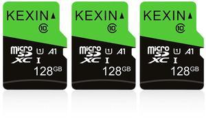 KEXIN 128GB Micro SD Card 3 Pack - Full HD High Speed microSDXC Memory Card with SD Adapter UHS-I C10 U1 TF Card for Tablet Laptop Action Camera Dash Cam Drone Game Console, 128 G 3 Pack