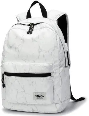Kinmac Water Resistant Laptop Travel Outdoor Backpack with USB Charging Port for 13 inch 14 inch and 15.6 inch Laptop (White Marble)