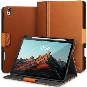 KingBlanc Case for iPad Pro 11-inch 2024 (M4, 5th Generation) with Pencil Holder, PU Leather Durable Protective Cover, Auto Sleep/Wake, Support Pencil Pro/Pencil (USB-C), Viewing/Typing Angle, Brown