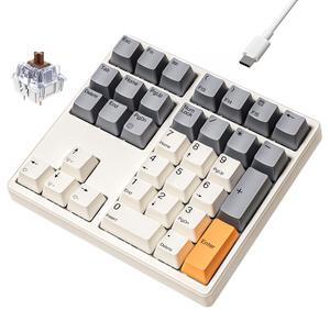Mechanical Number Pad,34 Key Wired USB Numeric Keypad White Backlit Hot Swappable Numpad with PBT Keycaps for Laptop, MacBook,PC Desktop (Retro Beige,Brown Switch)
