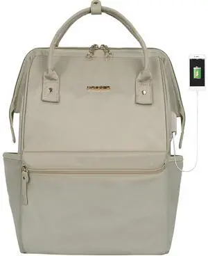 KROSER Laptop Backpack 17" Stylish Backpack Water Repellent College Casual Daypack with USB Port Travel Business Work Bag for Men/Women Light khaki