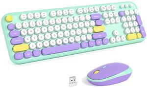 KNOWSQT Wireless Keyboard and Mouse Combo - Lovely Tiffany Blue Rainbow Full-Sized Typewriter Colorful Keyboards, Round Keycap Plug Play Retro Cute Keyboards for Windows, Laptop, PC, Desktop, Computer