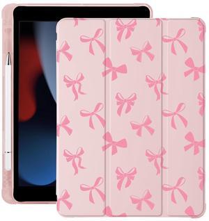 Cute Kawaii Bow for iPad Air 11 Inch Case M2 2024 (6th Generation) with Pencil Holder, Auto Sleep/Wake, Pink Leather Soft TPU Back Cover
