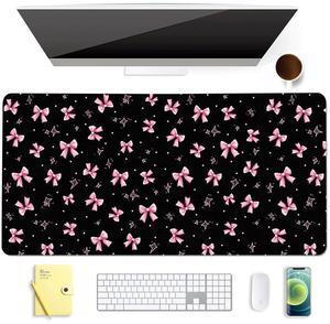 BlHMCASE Cute Pink Bow Black Extended Gaming Keyboard Mouse Pad, Non-Slip Leather Home Office Desk Mat Protector, Laptop Desk Pad Writing Pad