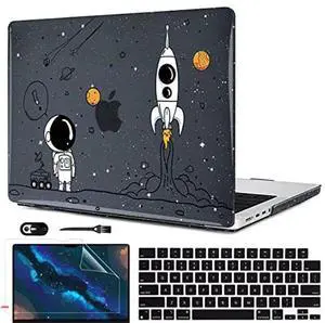 LCMOCICO for MacBook Pro 14 inch Case 2024 2023 2022 2021 Model M4 A3112 A3185 A3401 M3 A2918 A2992 M2 A2779 M1 A2442, Glitter Crystal Black Printed Plastic Hard Shell Case, Astronauts & Spacecraft