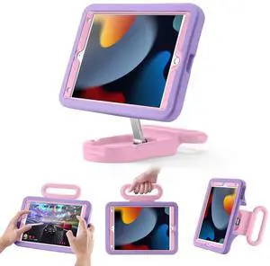 LeiJue Kids Case for iPad 7th/8th/9th Gen 10.2 inch,Light Weight Heavy Duty/Shockproof/Drop Proof with Handle/Kickstand,Child Friendly Protective Cover for iPad 10.2 2021/2020/2019 (PurplePink)